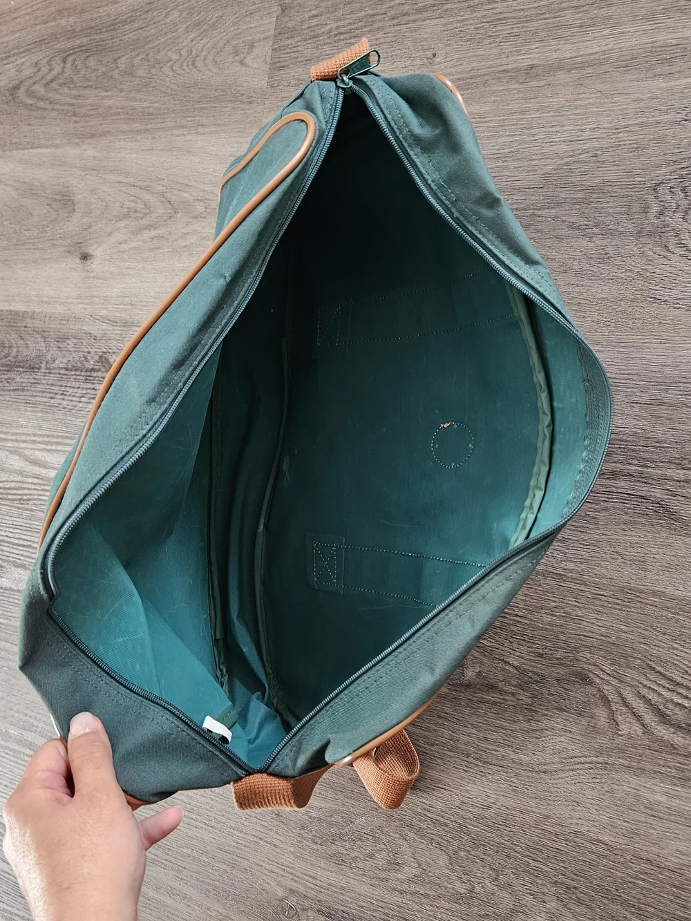 Vintage Ralph Lauren Green Canvas Messenger Bag with Brown Trim